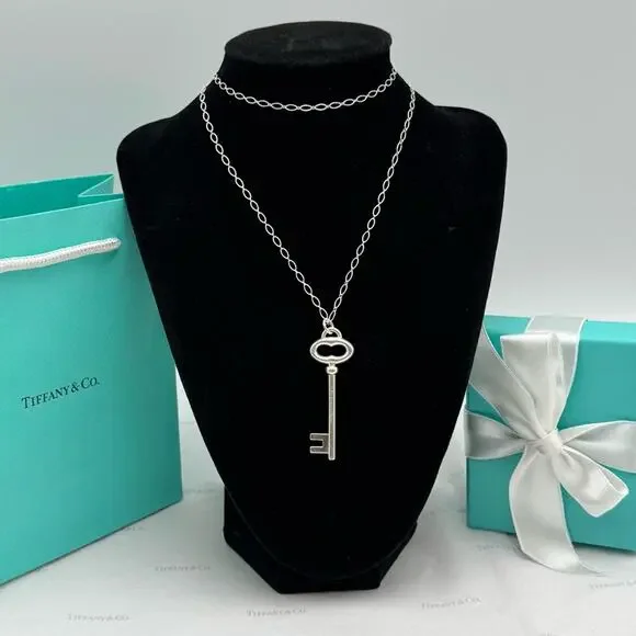 Tiffany & Co. Large Key Pendant Necklace Sterling Silver 925 Gift Box Authentic - Picture 9 of 12